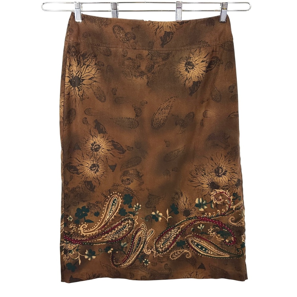 Requirements Size 12 Midi Skirt Brown Paisley Western Country Boho Witchy 1101